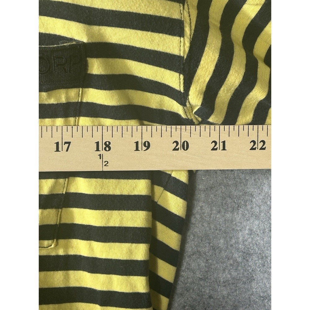 Vintage 1980s Esprit De Corp T Shirt Yellow Black Striped Pocket Tee Boxy Fit - Picture 4 of 6